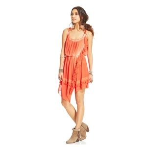 FP Tie Dye Aphrodite Pimiento Orange Ruffled Dress